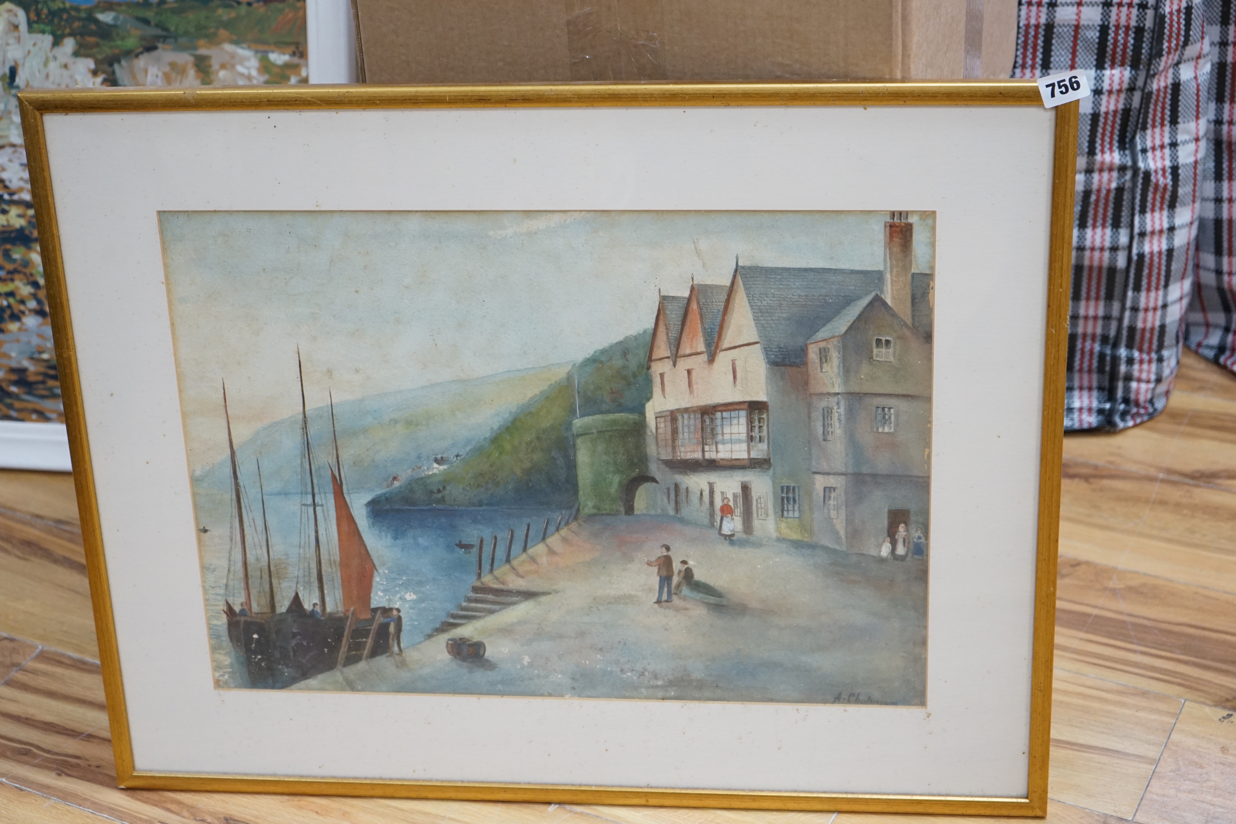 A. Chapman (20th. C) pair of watercolours, Harbour scenes with moored boats, each signed, 39 x 53cm